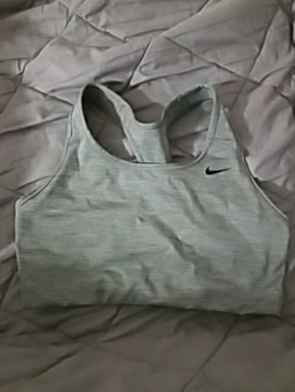 Nike Gray Racerback Sports Crop Bra with Black Swoosh